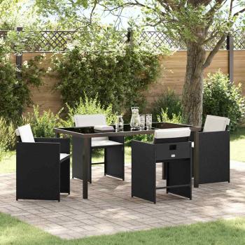 ARDEBO.de - 5-teilige Garten-Dining-Set mit Kissen Schwarz Poly-Rattan