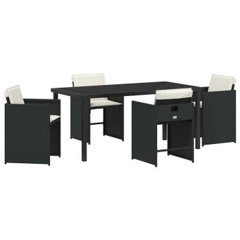 5-teilige Garten-Dining-Set mit Kissen Schwarz Poly-Rattan