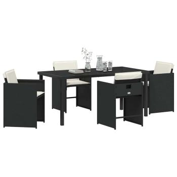 5-teilige Garten-Dining-Set mit Kissen Schwarz Poly-Rattan