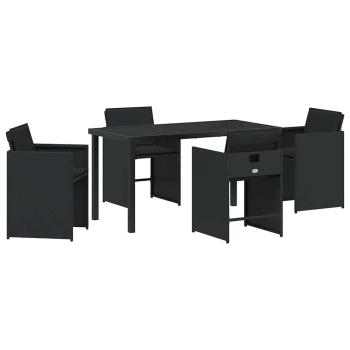 5-teiliges Garten-Dining-Set mit Kissen Schwarz Poly-Rattan