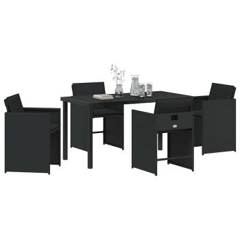 5-teiliges Garten-Dining-Set mit Kissen Schwarz Poly-Rattan