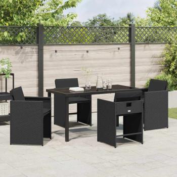 5-teiliges Garten-Dining-Set mit Kissen Schwarz Poly-Rattan