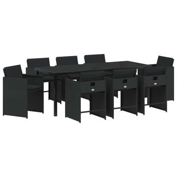 ARDEBO.de - 9-teiliges Garten-Essset mit Kissen Schwarz Poly Rattan