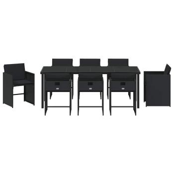9-teiliges Garten-Essset mit Kissen Schwarz Poly Rattan