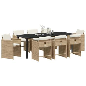 Garten Essgruppe 9 stk. Beige Poly-Rattan