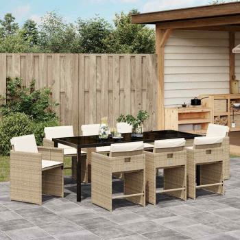 Garten Essgruppe 9 stk. Beige Poly-Rattan