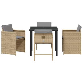 5-teiliges Garten-Ess-Set mit Kissen in Beige aus Poly Rattan