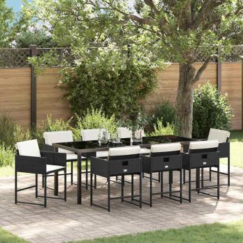 ARDEBO.de - 9-teiliges Garten-Essset mit Kissen - Schwarzes Poly-Rattan