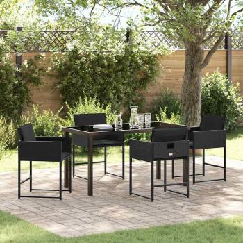ARDEBO.de - 5-teilige Garten-Essgruppe mit Kissen Schwarz Poly Rattan
