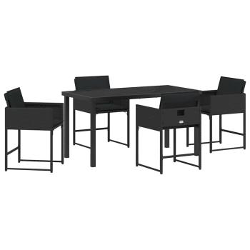 5-teilige Garten-Essgruppe mit Kissen Schwarz Poly Rattan