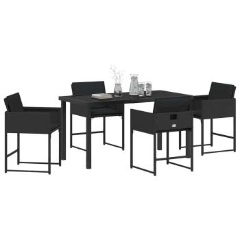 5-teilige Garten-Essgruppe mit Kissen Schwarz Poly Rattan