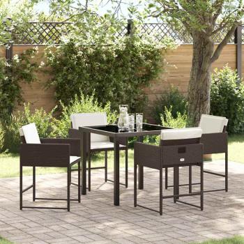 ARDEBO.de - 5-teiliges Garten-Esszimmer-Set mit Kissen aus braunem Poly-Rattan