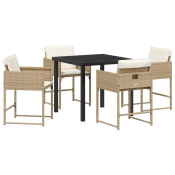 5-teiliges Garten Essset mit Kissen in Beige aus Poly Rattan