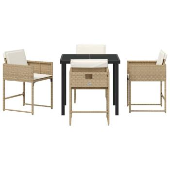 5-teiliges Garten Essset mit Kissen in Beige aus Poly Rattan