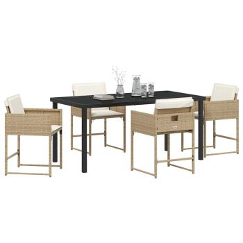 5-teiliges Garten Essset mit Kissen Beige Poly Rattan