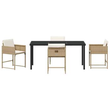 5-teiliges Garten Essset mit Kissen Beige Poly Rattan