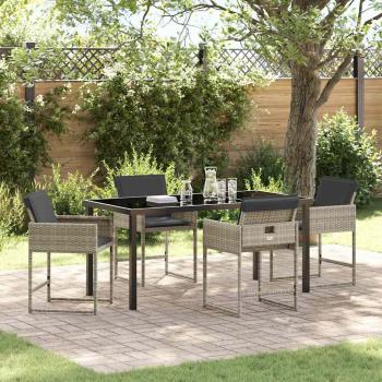 ARDEBO.de - 5-teiliges Garten Essgruppe mit Kissen Hellgrau Poly Rattan
