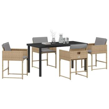 5-teiliges Garten Esszimmer Set mit Kissen Beige Poly Rattan