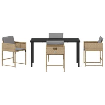 5-teiliges Garten Esszimmer Set mit Kissen Beige Poly Rattan