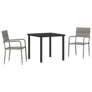 3-teiliges Garten-Essset Grau Poly-Rattan