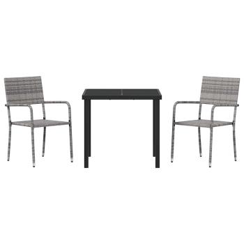 3-teiliges Garten-Essset Grau Poly-Rattan