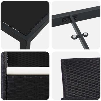 5-teiliges Garten-Essset mit Kissen Schwarz Poly-Rattan