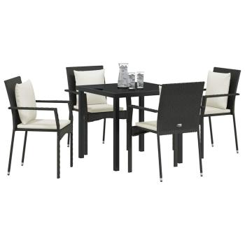ARDEBO.de - 5-teiliges Garten-Dining-Set mit Kissen - Schwarzes Poly-Rattan