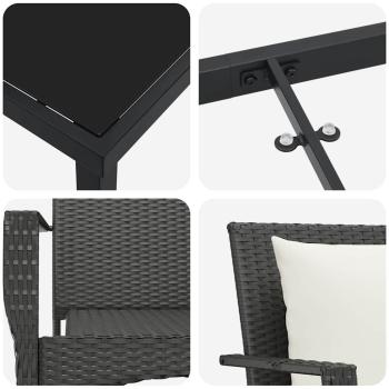 5-teiliges Garten-Dining-Set mit Kissen - Schwarzes Poly-Rattan
