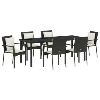 ARDEBO.de - 7-teilige Garten Esszimmer Set mit Kissen Schwarz Poly Rattan
