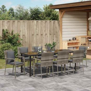 9-teiliges Gartenset mit Kissen graues Poly-Rattan