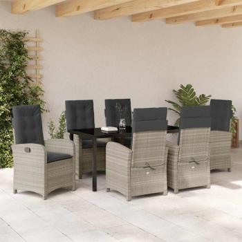 7-teiliges Garten-Esszimmer-Set mit Kissen Hellgrau Poly-Rattan