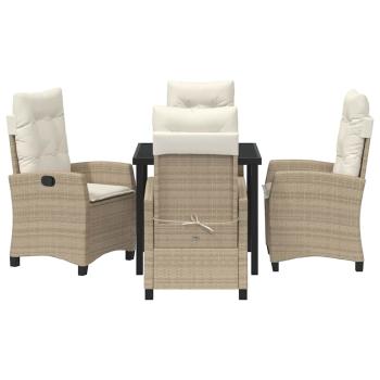 5-teiliges Garten-Dining-Set mit Kissen Beige Poly-Rattan