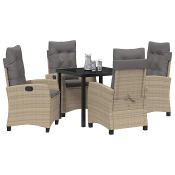 5-teiliges Garten-Dining-Set mit Kissen Beige Poly-Rattan