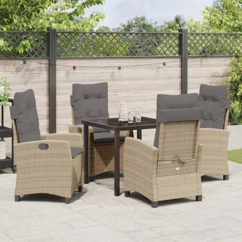 5-teiliges Garten-Dining-Set mit Kissen Beige Poly-Rattan