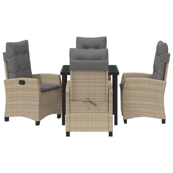 5-teiliges Garten-Dining-Set mit Kissen Beige Poly-Rattan