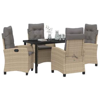 5-teiliges Gartendining-Set mit Kissen Beige Poly Rattan