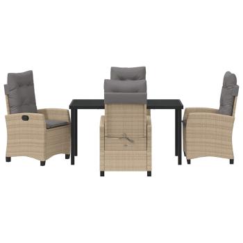 5-teiliges Gartendining-Set mit Kissen Beige Poly Rattan