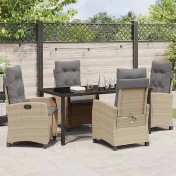 5-teiliges Garten-Ess-Set mit Kissen Beige Poly-Rattan
