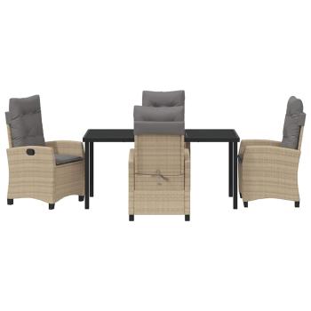 5-teiliges Garten-Ess-Set mit Kissen Beige Poly-Rattan