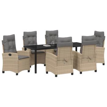 ARDEBO.de - 7-teiliges Garten-Dining-Set mit Kissen Beige Poly-Rattan