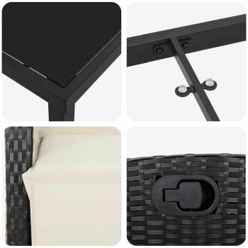 Set aus 2 Schwarz, Cremeweiß PE-Rattan, pulverbeschichteter Stahl