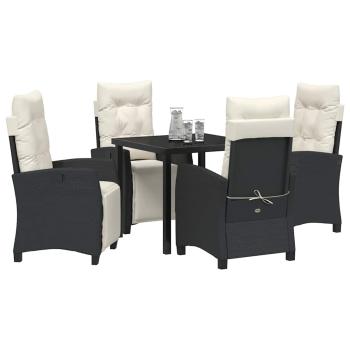 5-teiliges Garten-Esszimmer Set in Schwarz aus Poly-Rattan