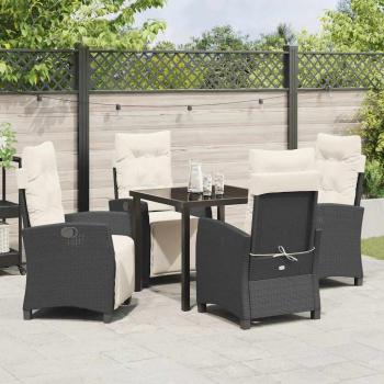 5-teiliges Garten-Esszimmer Set in Schwarz aus Poly-Rattan