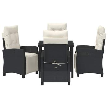 5-teiliges Garten-Esszimmer Set in Schwarz aus Poly-Rattan