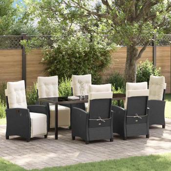 ARDEBO.de - Garten Essgruppe mit Kissen 7 pcs Schwarz Poly-Rattan