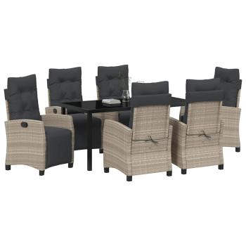 7-teiliges Garten-Dining-Set Hellgrau Poly-Rattan