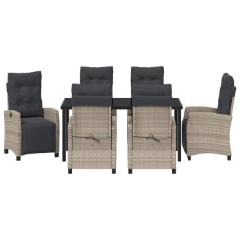 7-teiliges Garten-Dining-Set Hellgrau Poly-Rattan