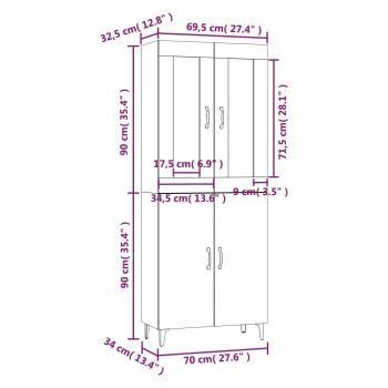 Highboard Räuchereiche 70x34x180 cm Holzwerkstoff