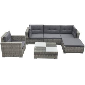ARDEBO.de - 6-tlg. Garten-Lounge-Set mit Auflagen Poly Rattan Grau