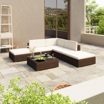ARDEBO.de - 6-tlg. Garten-Lounge-Set mit Auflagen Poly Rattan Braun
